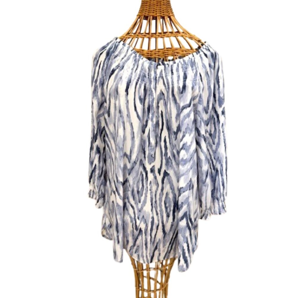 Chico's woven blue and white 3/4 length sleeve top.